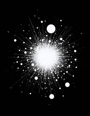 The primary subject of the image is a bright, white light source, which appears to be a star or a light bulb. The setting is a black background, which contrasts with the bright light source. The visual style of the image is a combination of digital art and illustration, creating a unique and eye-catching pattern. The colors and mood of the image are predominantly white and bright, giving it a clean and fresh appearance.